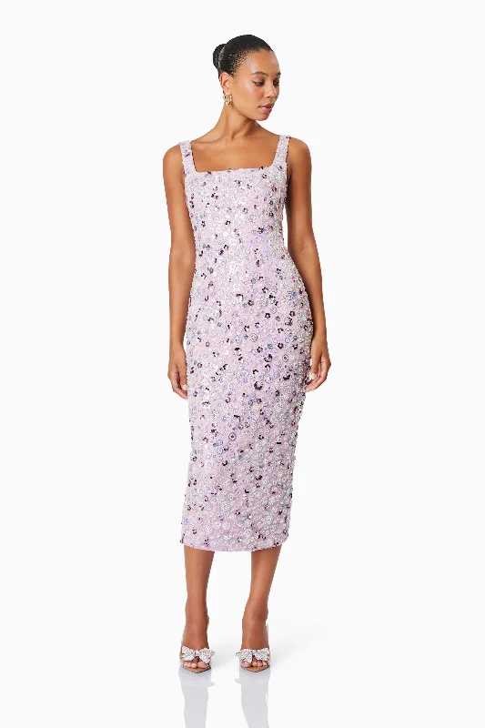 Midi dresses with mesh inserts for a trendy and breathable option Aurora Event Wear Midi Dress In Purple