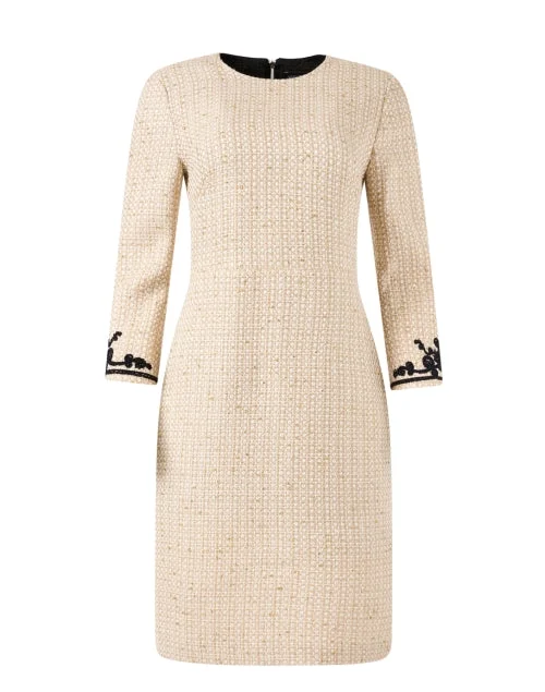  Beige Tweed Sheath Dress