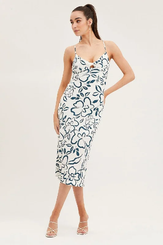 Midi dresses with fringe details for a fun and energetic style Print Linen Slip Midi Dress