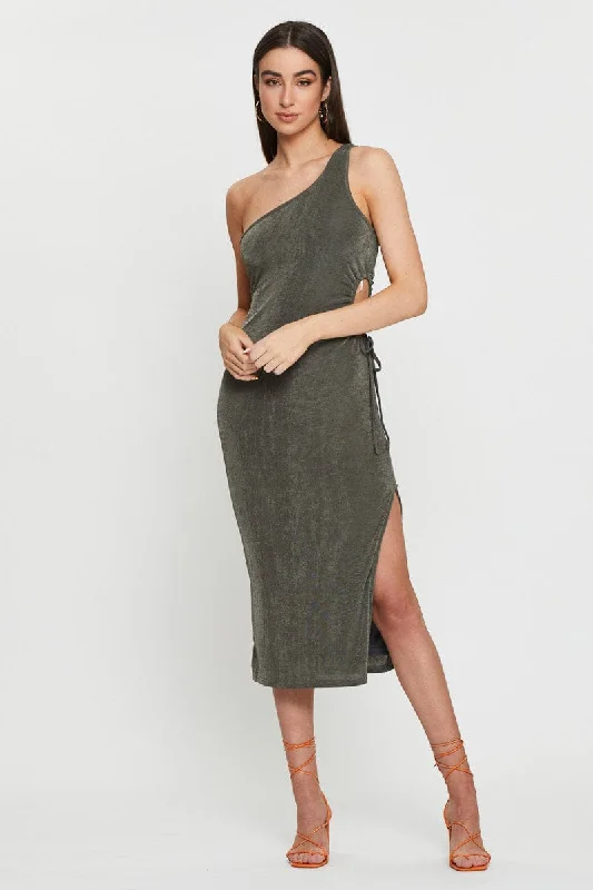 Midi dresses with lace - up fronts for a unique and adjustable style Green Midi Dress Bodycon