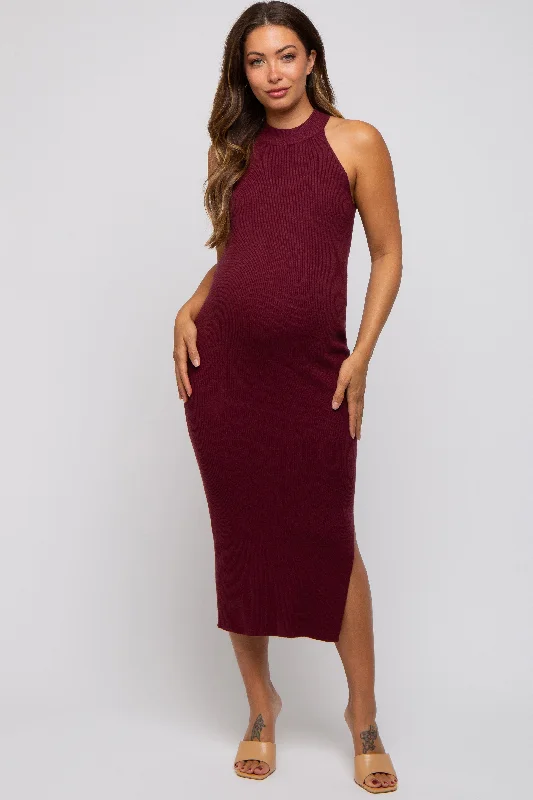 Maternity dress for a baby's first visit to the opera Burgundy Sleeveless Side Slit Maternity Midi Dress Maternity dress for a baby's first visit to the opera Burgundy Sleeveless Side Slit Maternity Midi Dress