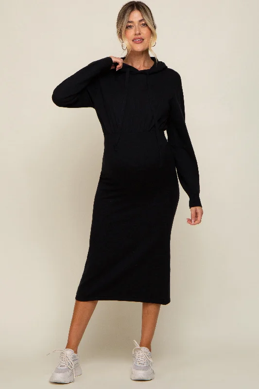 Maternity dress for a baby's first visit to the informal garden Black Knit Hooded Long Sleeve Maternity Dress Maternity dress for a baby's first visit to the informal garden Black Knit Hooded Long Sleeve Maternity Dress
