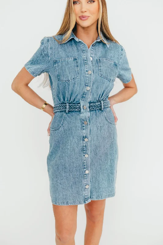 Mini dresses with cut - out details for a trendy look Gabriella Belted Button Down Mini Denim Dress Mini dresses with cut - out details for a trendy look Gabriella Belted Button Down Mini Denim Dress