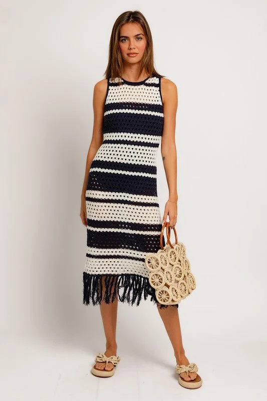 Sleeveless midi dresses with lace details for summer weddings Kennedy Crochet Dress