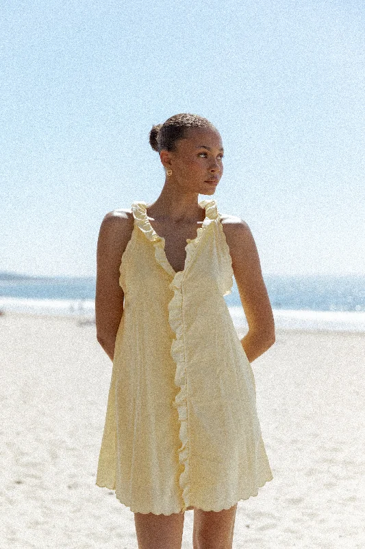 Mini dresses with halter necks for a stylish choice Cassandra Ruffle Mini Dress - Butter Yellow Mini dresses with halter necks for a stylish choice Cassandra Ruffle Mini Dress - Butter Yellow