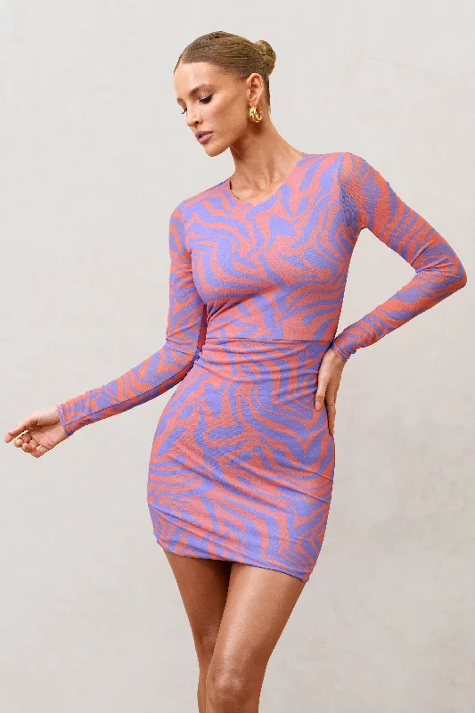 Mini dresses with button - down fronts Night Sky | Orange Zebra Print Mesh Long Sleeves Mini Dress Mini dresses with button - down fronts Night Sky | Orange Zebra Print Mesh Long Sleeves Mini Dress