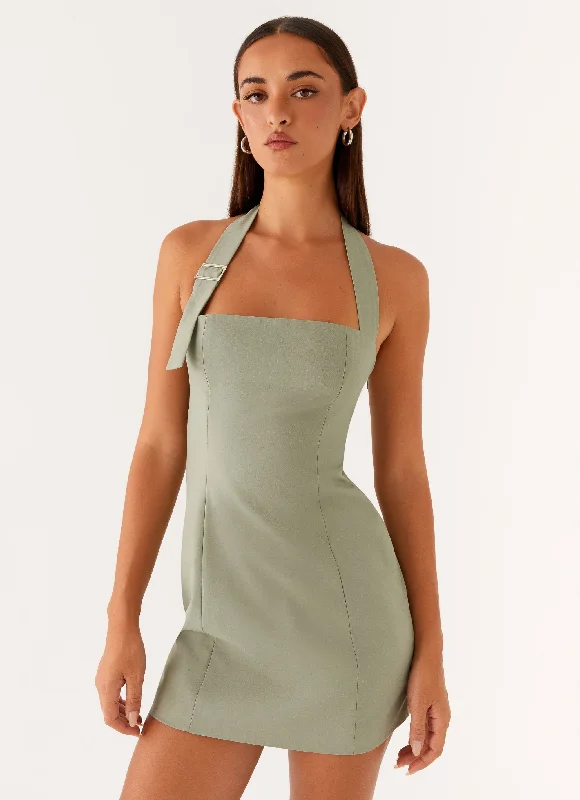 Mini dresses with side slits for a sexy appeal Bianca Halter Dress - Sage