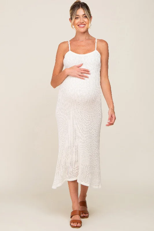 Maternity dress for a baby's first visit to the botanic garden White Open Knit Crochet Maternity Midi Dress Maternity dress for a baby's first visit to the botanic garden White Open Knit Crochet Maternity Midi Dress
