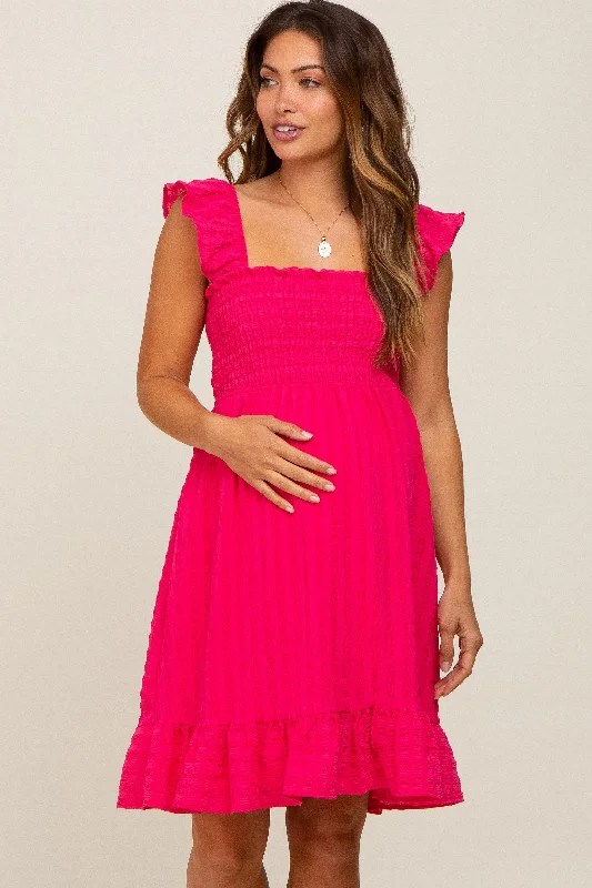 Maternity dress for a baby's first visit to the vineyard Fuchsia Textured Sleeveless Smocked Maternity Dress Maternity dress for a baby's first visit to the vineyard Fuchsia Textured Sleeveless Smocked Maternity Dress