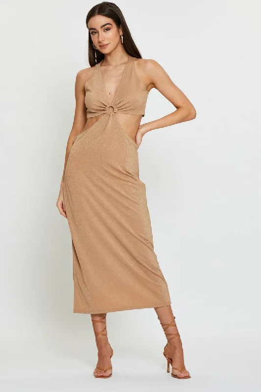 Midi dresses with mesh inserts for a trendy and breathable option Gold Midi Dress Sleeveless Midi dresses with mesh inserts for a trendy and breathable option Gold Midi Dress Sleeveless