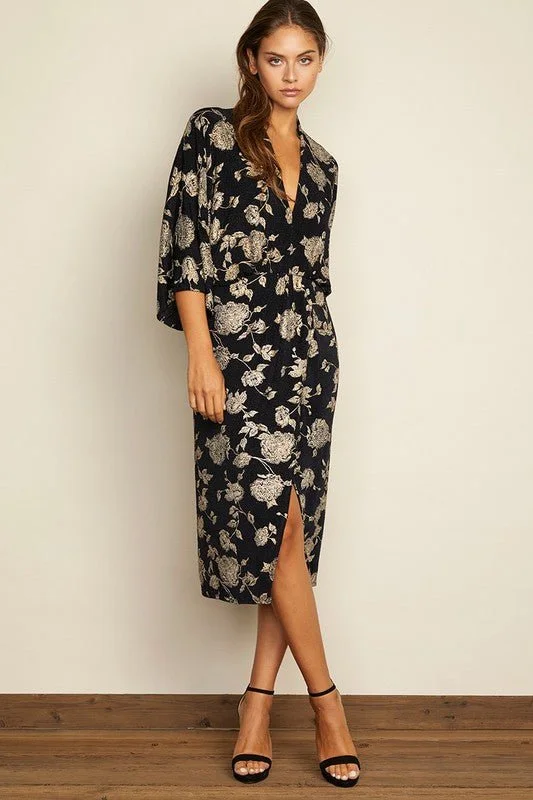 Midi dresses with denim fabric for a casual yet stylish day out Floral Plunging Midi Dress