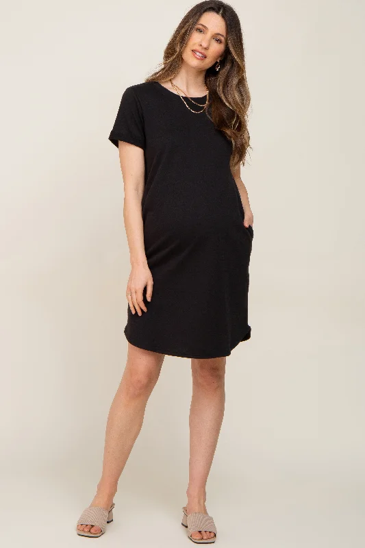 Maternity dress for a baby's first visit to the vineyard Black French Terry Cuffed Short Sleeve Maternity Dress Maternity dress for a baby's first visit to the vineyard Black French Terry Cuffed Short Sleeve Maternity Dress