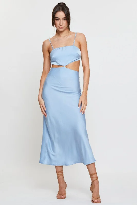 Midi dresses with side slits for a sexy and elegant appearance Blue Midi Dress Satin Midi dresses with side slits for a sexy and elegant appearance Blue Midi Dress Satin