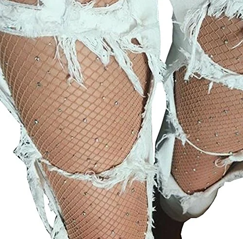 Women's Tight Trousers with Elastic Waistband in Black for Easy and Comfortable WearRhinestone Studded Fishnets Women's Tight Trousers with Elastic Waistband in Black for Easy and Comfortable WearRhinestone Studded Fishnets
