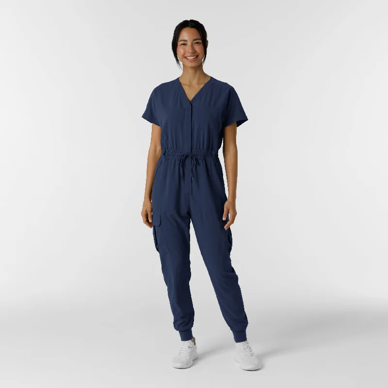 Plus Size Women's Patchwork - Design Jeans for a Unique AppearanceRENEW Women's Cargo Jogger Scrub Jumpsuit - Navy Plus Size Women's Patchwork - Design Jeans for a Unique AppearanceRENEW Women's Cargo Jogger Scrub Jumpsuit - Navy