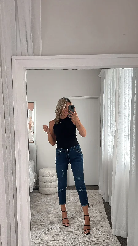 Plus Size Women's Stretch Cotton Tight Trousers in Navy for Comfortable Everyday WearShine On Label Orlando Boyfriend Distressed Jean Dark Indigo Plus Size Women's Stretch Cotton Tight Trousers in Navy for Comfortable Everyday WearShine On Label Orlando Boyfriend Distressed Jean Dark Indigo