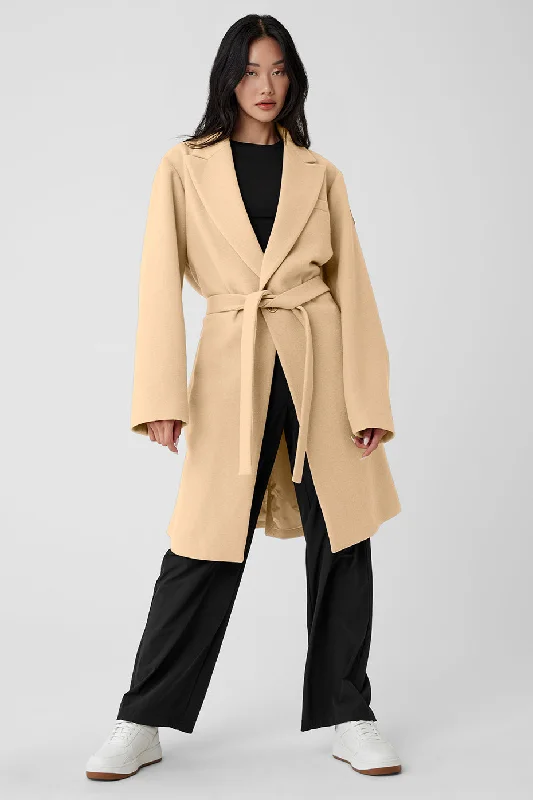 Women's overalls with a patchwork designWool Gameday Overcoat - Camel
