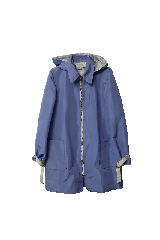 Women's overalls with a camouflage print for a trendy edgeMarni Hooded Overcoat in Blue Polyester Women's overalls with a camouflage print for a trendy edgeMarni Hooded Overcoat in Blue Polyester