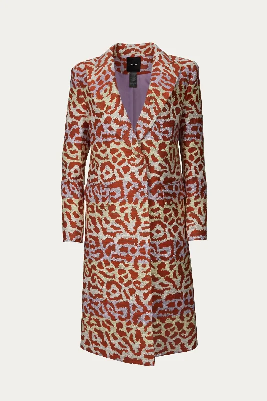 Women's overalls with a drawstring at the anklesPeaked Lapel Overcoat In Lavender/rust Leopard Women's overalls with a drawstring at the anklesPeaked Lapel Overcoat In Lavender/rust Leopard