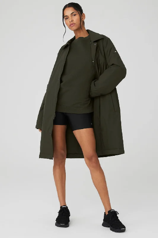 Women's overalls with a metallic accentSignature Overcoat - Stealth Green