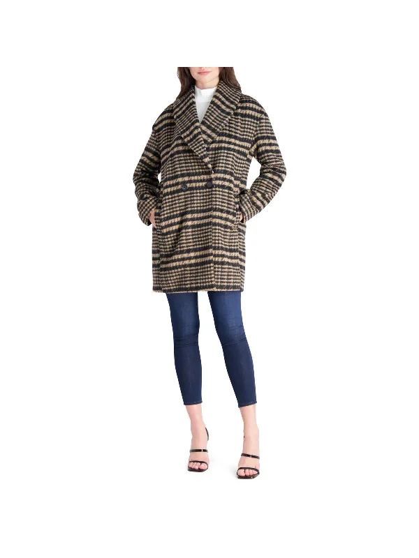 Women's overalls with a lace - up detailWomens Brushed Faux Wool Plaid Overcoat