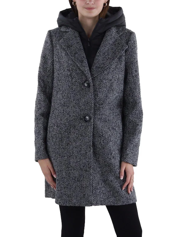 Women's overalls with a high - waisted designWomens Wool Blend Hooded Overcoat