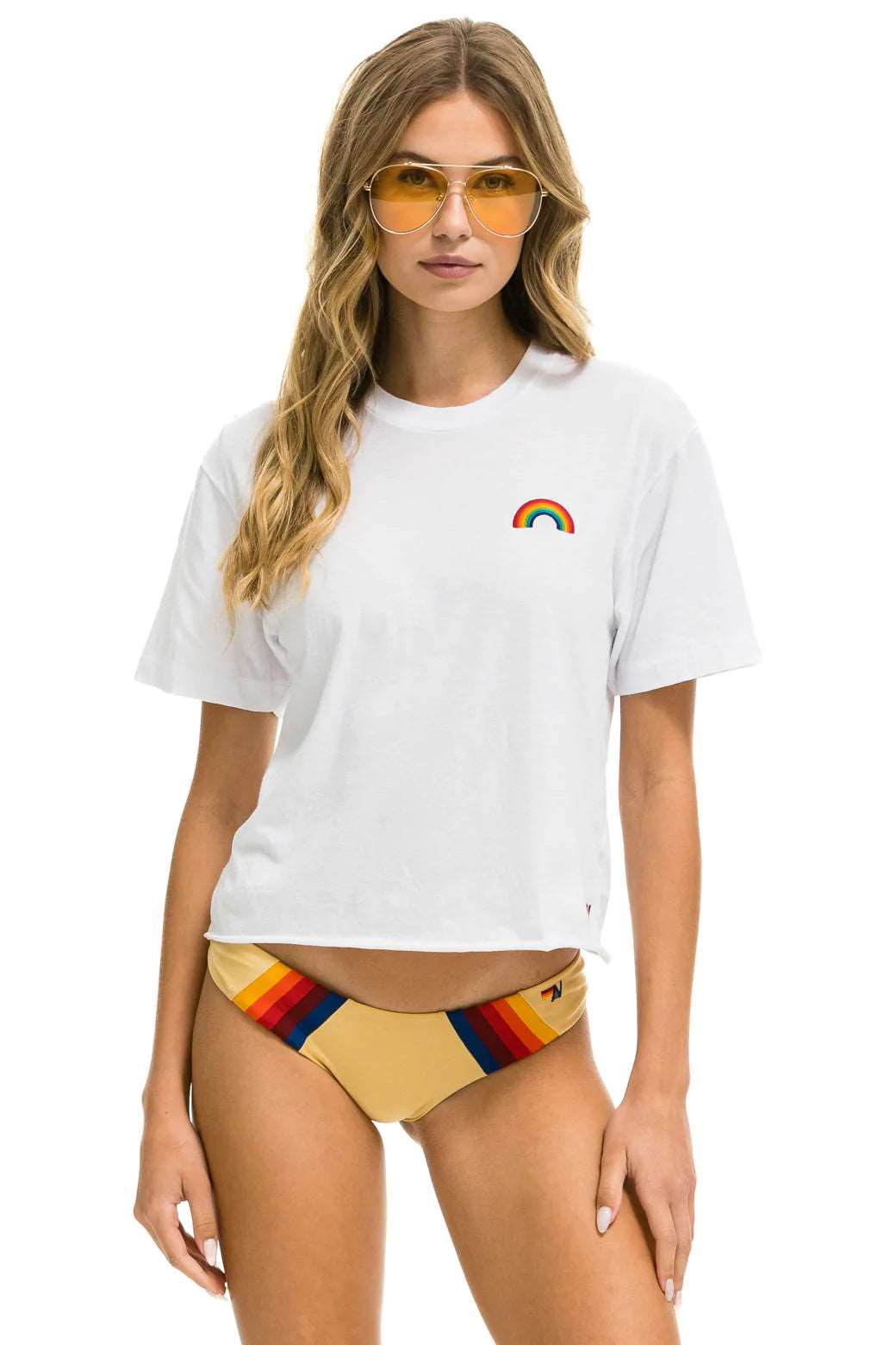 Aviator Nation Women's Rainbow Embroidery Boyfriend Tee - White