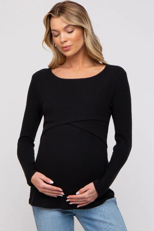 padded bras for added volumeBlack Ribbed Crossover Maternity/Nursing Top
