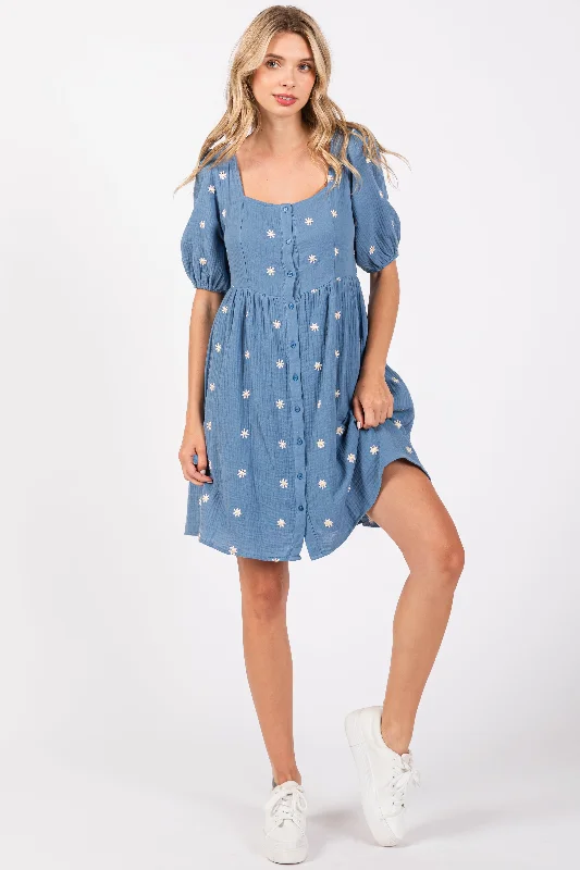 t - shirt bras for a smooth look under clothesBlue Floral Embroidered Button Front Short Sleeve Dress t - shirt bras for a smooth look under clothesBlue Floral Embroidered Button Front Short Sleeve Dress