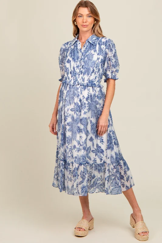 bralette bras for a trendy and comfortable styleBlue Floral Ruffle Accent Button Up Maternity Midi Dress bralette bras for a trendy and comfortable styleBlue Floral Ruffle Accent Button Up Maternity Midi Dress
