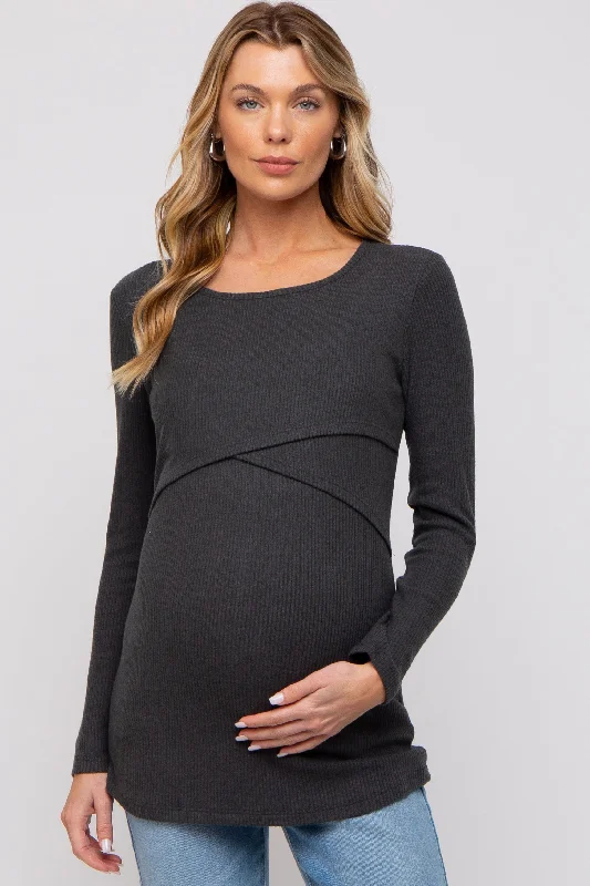 plunge wireless bras for a natural lookCharcoal Ribbed Crossover Maternity/Nursing Top plunge wireless bras for a natural lookCharcoal Ribbed Crossover Maternity/Nursing Top