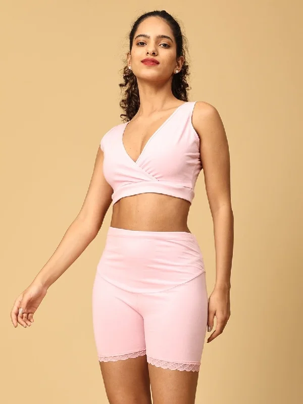 Combo of  Rose Pink Maternity Boyshort and Maternity Nursing Sleep Bra