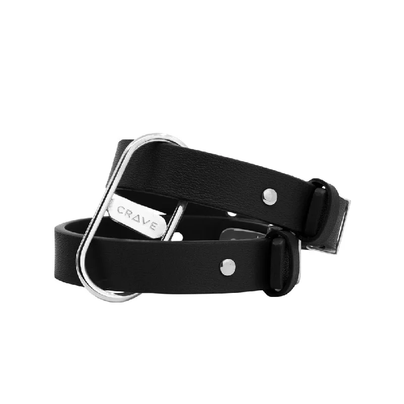 Crave Icon Black & Silver Leather Cuffs