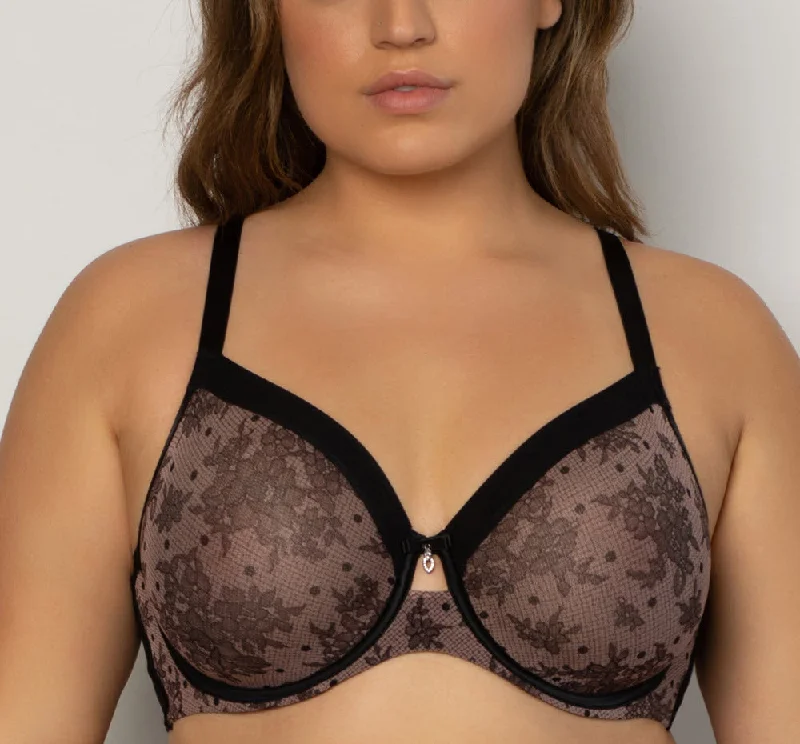 Curvy Couture Sheer Mesh Chantilly Unlined Bra 1311