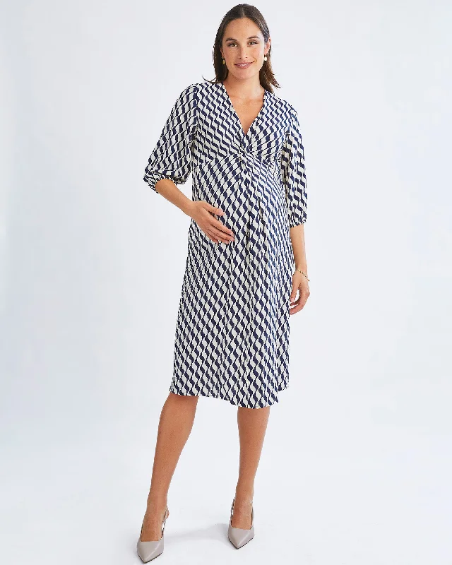 Elea Geometric Wave Work Dress with Twist Front