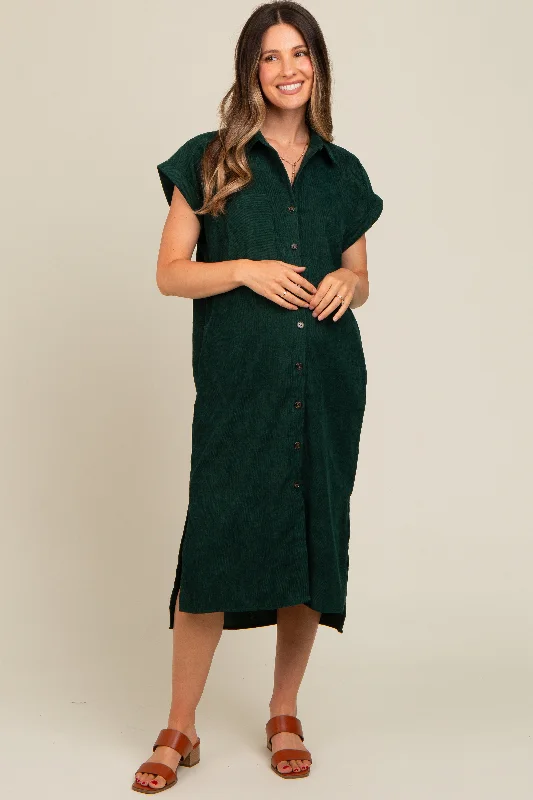 plunge t - shirt bras for a sleek appearanceForest Green Corduroy Button Down Maternity Midi Dress plunge t - shirt bras for a sleek appearanceForest Green Corduroy Button Down Maternity Midi Dress