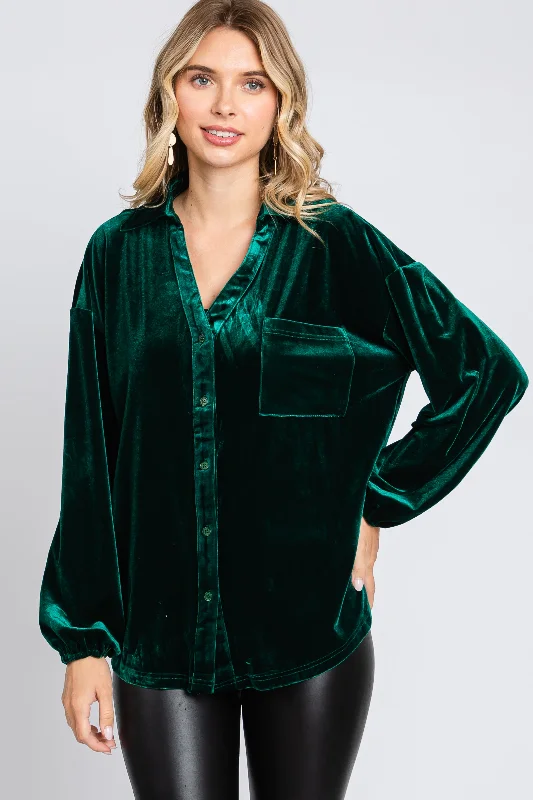 sleep bras with adjustable strapsHunter Green Velvet Button Fron Collared Blouse