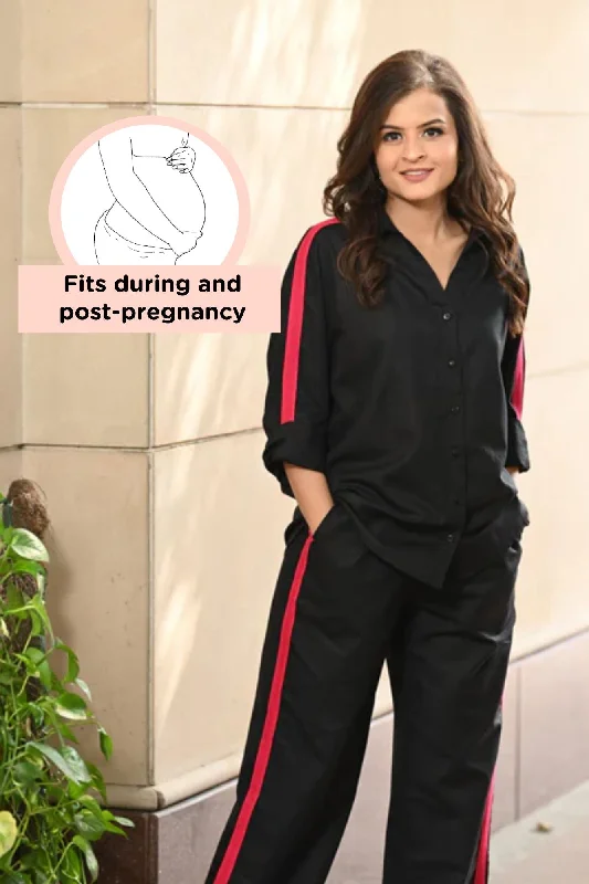 Black & Fuchsia Maternity & Nursing Coord Set (Cotton Linen) (2 pc)