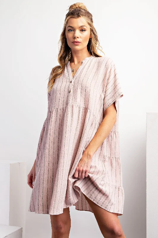 wireless bras for a natural feelLight Pink Striped Button Front Dress