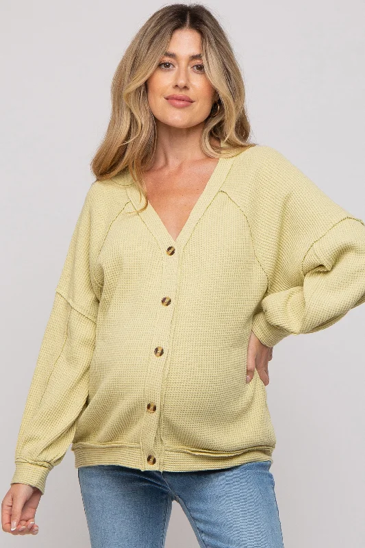 Lime Waffle Knit Button Long Sleeve Maternity Top