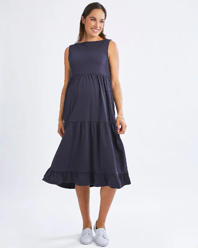 La Belle Maternity Cotton Dress In Navy