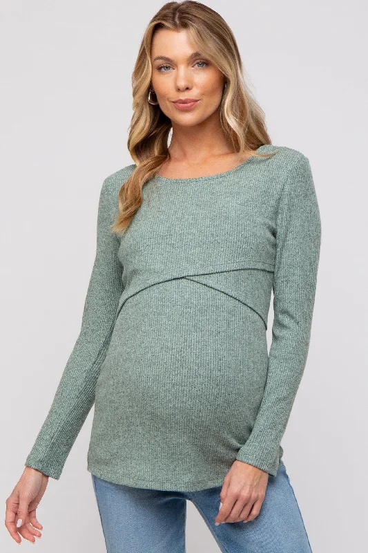 moisture wicking convertible brasMint Green Ribbed Crossover Maternity/Nursing Top