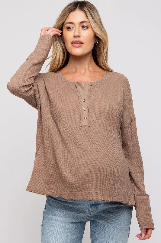 balconette lace bras for a feminine touchMocha Waffle Knit Maternity Henley Top