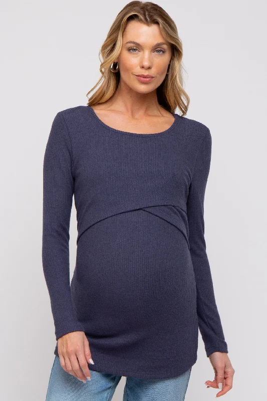 padded wireless bras for light supportNavy Ribbed Crossover Maternity/Nursing Top
