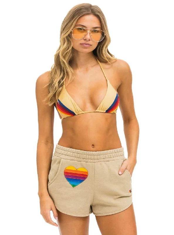 solid color women bikini briefs in pastel shadesAviator Nation Women's Rainbow Heart Stitch Lounger Shorts - Sand Tan solid color women bikini briefs in pastel shadesAviator Nation Women's Rainbow Heart Stitch Lounger Shorts - Sand Tan