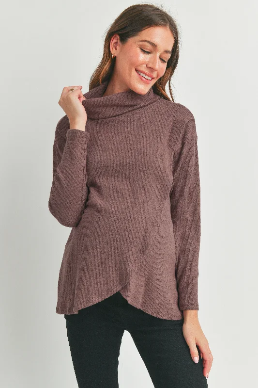 Ribbed Turtleneck Overlap Maternity Sweater