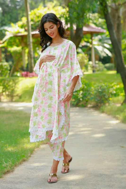 Snowy Tropical Maternity & Nursing Kaftan Set (2 Pc)