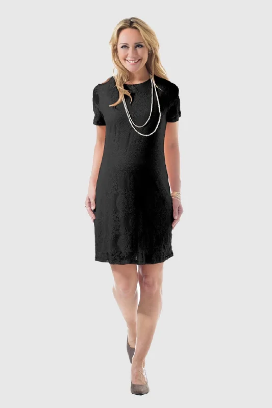 Catriona Full Lace Short Sleeve Nursing Dress Black