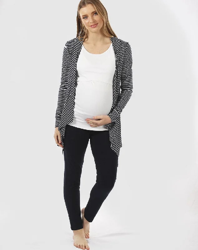 Maternity Relax waterfall cardigan in Bamboo - Navy stripe