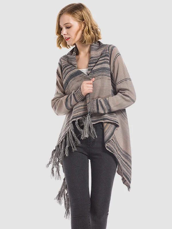sequin embellished women cardigan for special occasionsAngel Wings Tassel Striped Open Front Long Sleeve Cardigan sequin embellished women cardigan for special occasionsAngel Wings Tassel Striped Open Front Long Sleeve Cardigan